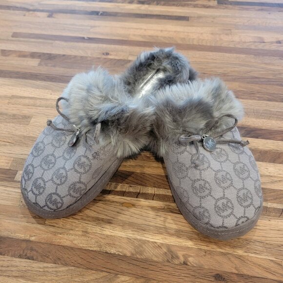 Michael Kors Zayden Slipper Slate Gray Monogram Jacquard Flat Slippers - Picture 1 of 10
